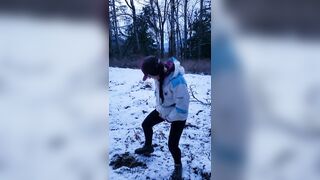 Snowy Piss at Dusk in the Woods of Canada