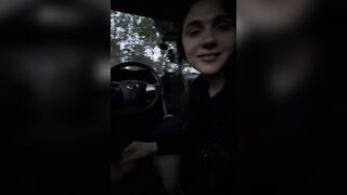 POV quick blowjob from horny girlfriend before movies in parking lot