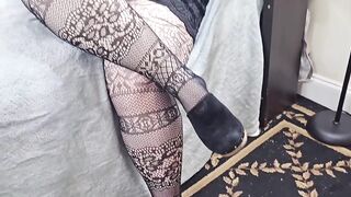 Evening plans ruined by big cum load on dress, classy fat ass pawg milf in pantyhose jerk ing off black cock