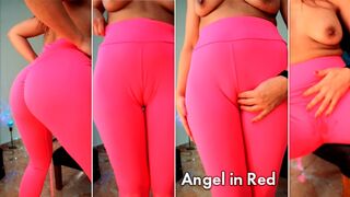 Fit Girl in Yoga Leggings Camel Toe. She gets wet from Touching her Pussy