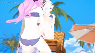 Honkai Impact Elysia and Kiana Beach Sex Hentai Mmd 3D Purple Hair Color Edit Smixix