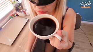 Sexy MILF gives a sensual blowjob. Cum in coffee cup. 4K (ep 2311)