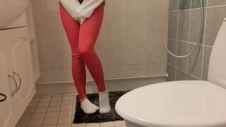 I pee in my red yoga pants and white socks