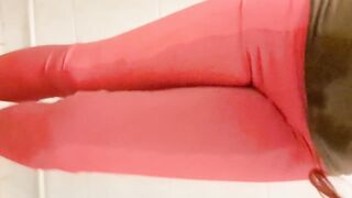 I pee in my red yoga pants and white socks