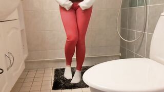 I pee in my red yoga pants and white socks