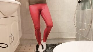 I pee in my red yoga pants and white socks