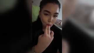 She loves to suck fingers and then caress her pussy