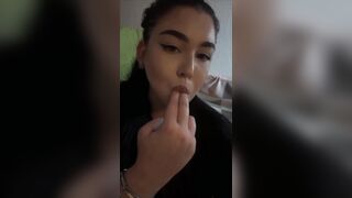 She loves to suck fingers and then caress her pussy