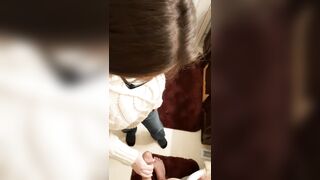 Sneaky blowjob in grandma's bathroom during Thanksgiving