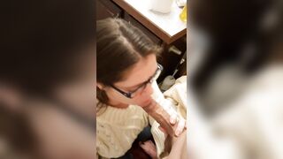 Sneaky blowjob in grandma's bathroom during Thanksgiving