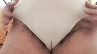 Milf shows her pussy line in her panties